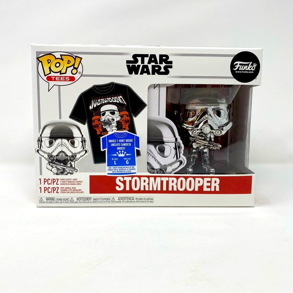 Funko‎ Pop! Star Wars Silver Chrome Stormtrooper with Large T-Shirt Tee NEW